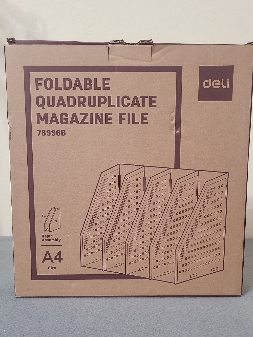 Deli Foldable Quadruplate Vertical Compartment White Magazine File A4 New in Box
